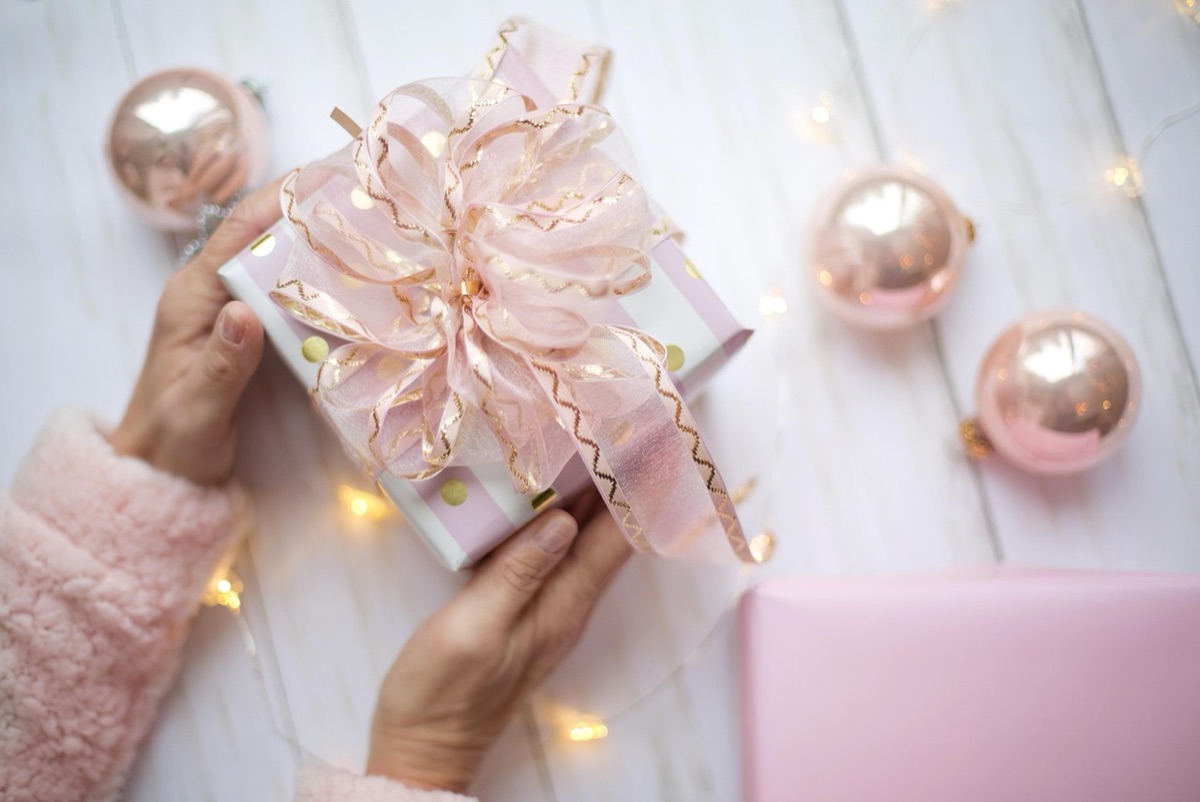Wooden gift box with ribbon
