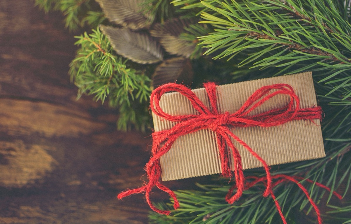 gift wrap with red and green ribbons